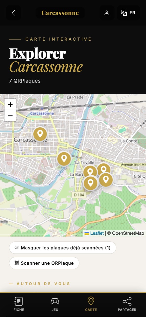 Carte de Carcassonne avec les QRPlaques